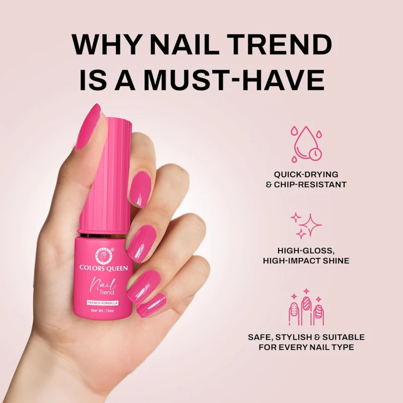 Colors Queen Nail Trend Glossy Nail Polish | Chip Resisting & Quick Drying Nail Paint with High Shine | 7 Toxin Free Formula | Vegan & Cruelty Free | Long Lasting & Vibrant Nail Paint for Women ( Punch Crunch, 13ml) thumbnail 4
